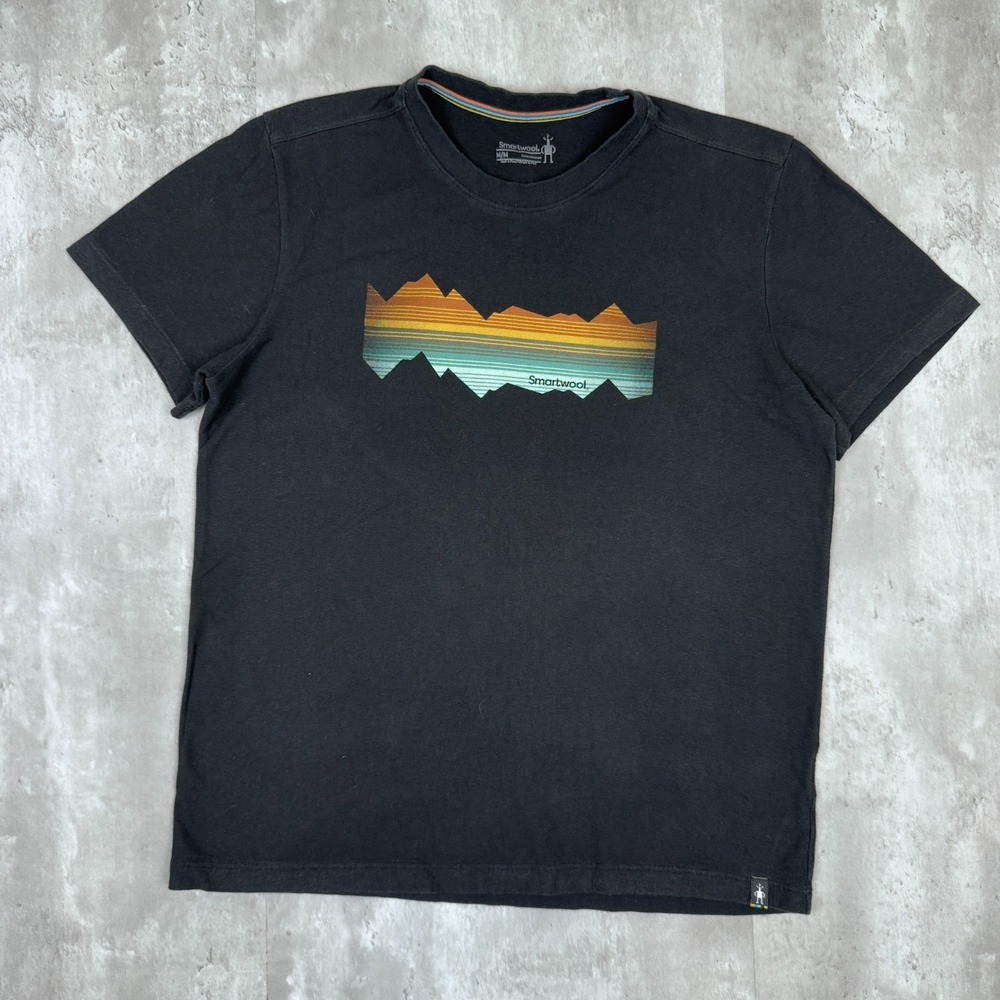 Smartwool Mountain Horizon Graphic T Shirt Mens Medium Black Short Sleeve Merino